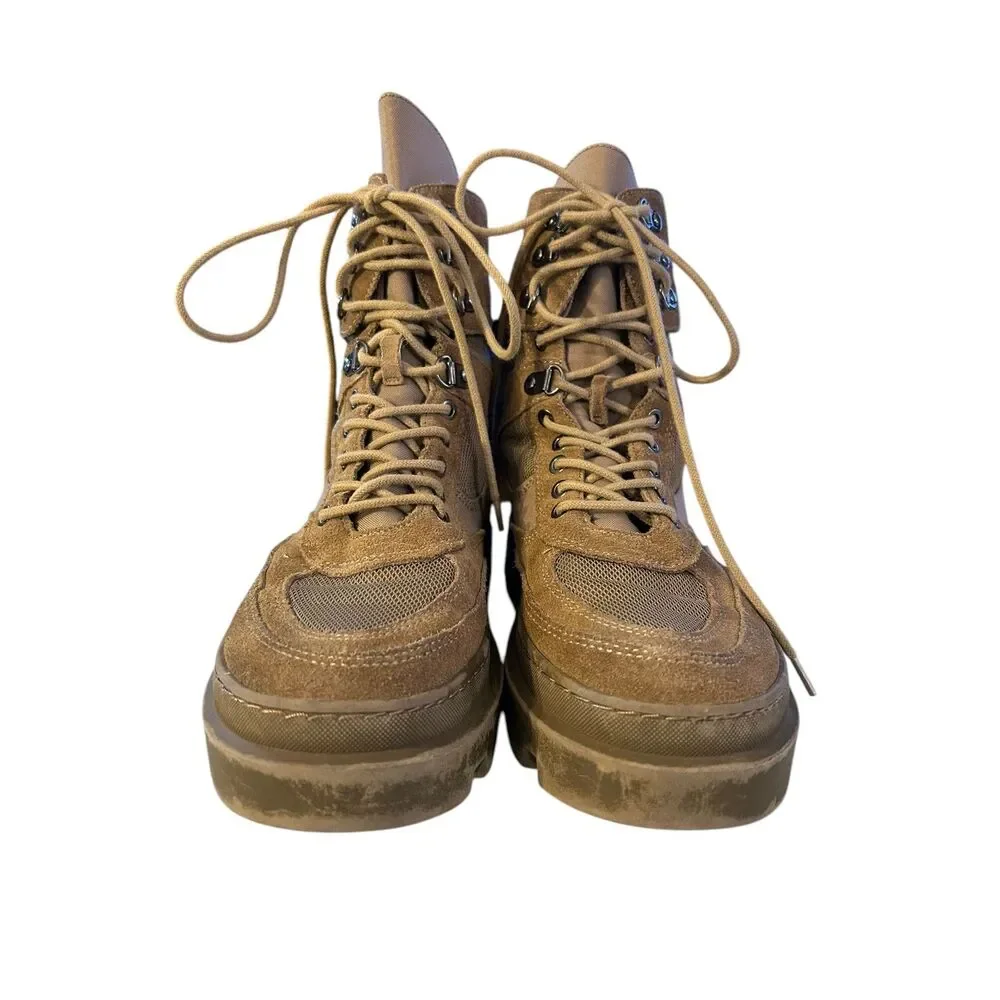 ZARA Combat Boots - Laced Split Leather Low Heel Ankle - Khaki Size 38 (US 7.5) - Picture 3 of 7